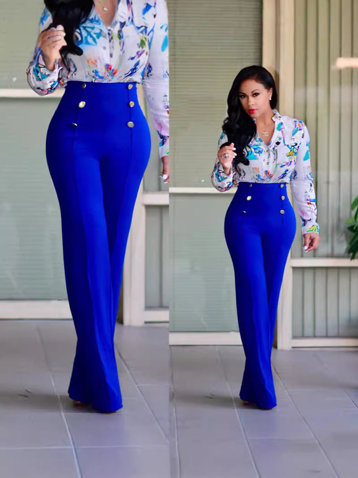 Dame Flared High-Waist-bukser med dekorative knapper Stilla
