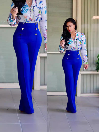 Dame Flared High-Waist-bukser med dekorative knapper Stilla