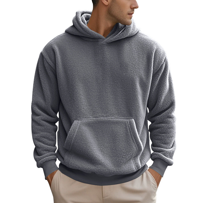 Herrer hyggelig fleece-hoodie med kengurulomme og elastiske mancher Stilla