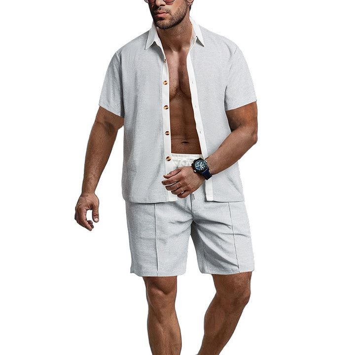 Herrer moderne kortærmet skjorte og shorts-sæt med struktureret design Stilla