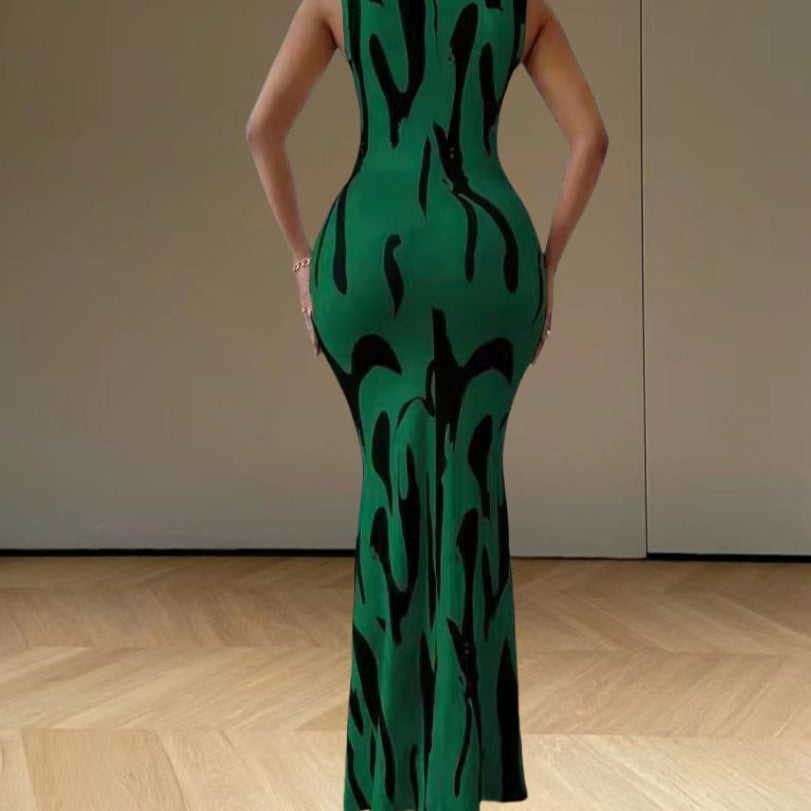 Dame elegante maxi kjoler med tætsiddende snit og trendy mønster