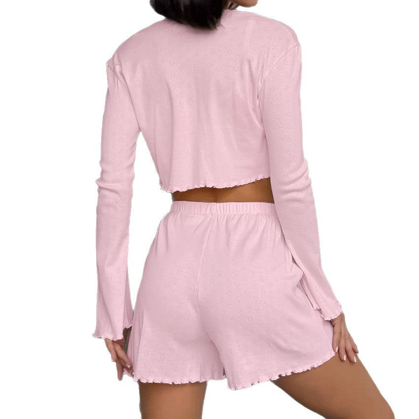 Damer hyggelig Crop-Top og shorts-sæt med flæse detaljer Stilla