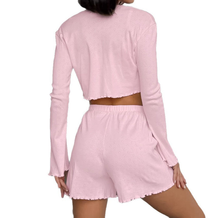 Damer hyggelig Crop-Top og shorts-sæt med flæse detaljer Stilla