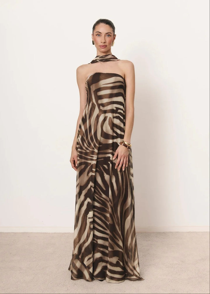 Dame Elegant lang kjole med smal halterneck 드룬