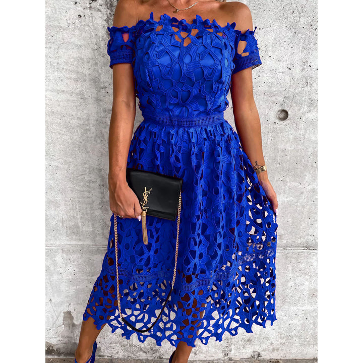 Dame Off-Shoulder Kjole med florale Hækling-detaljer og elastisk Taljebånd Stiila