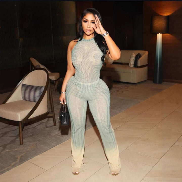 Dame Elegant Mesh Jumpsuit med Racerback og tætsiddende silhuet Skovae