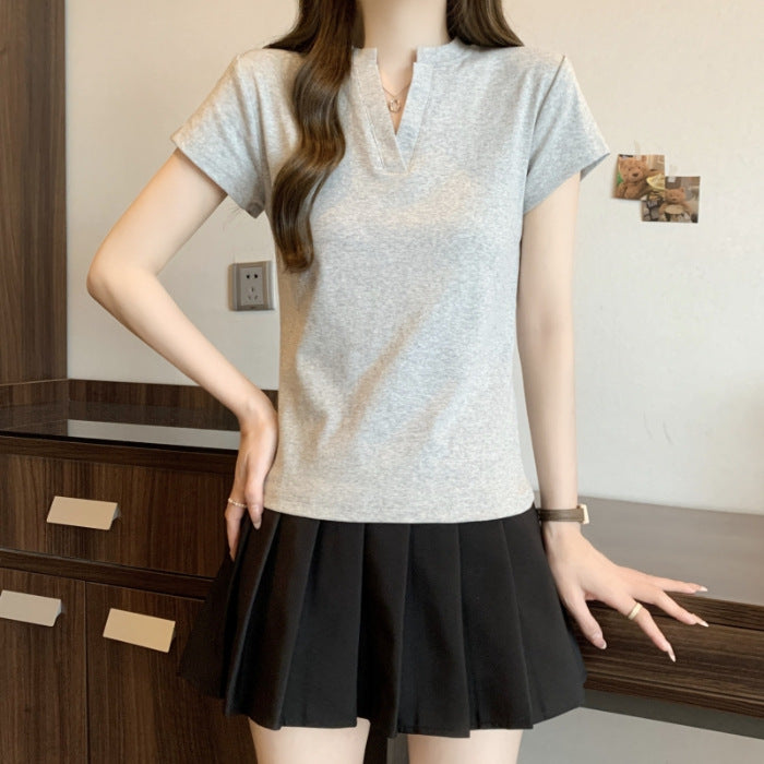 Femme Stilfuldt Halvknap T-Shirt Stilla