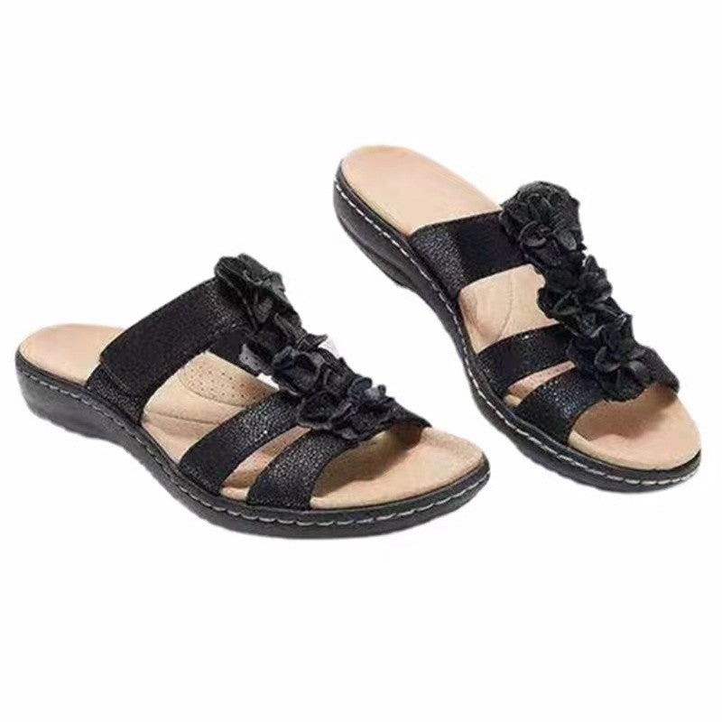 Dame komfortable tæer-sandalers med blomsterdekoration og anatomisk fodsengsdesign Stilla