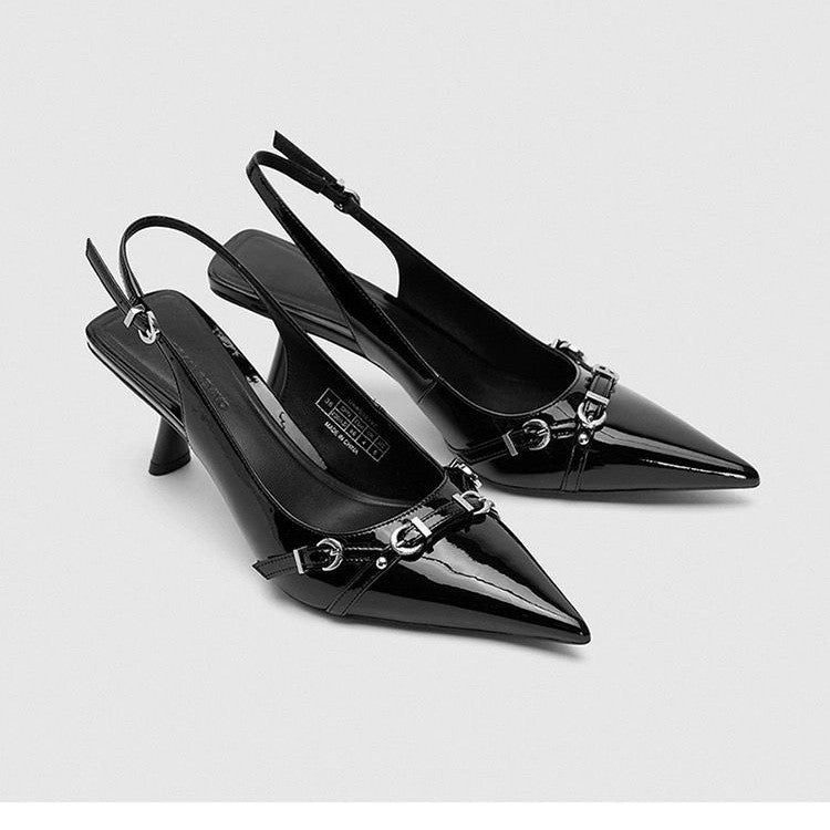 Dame elegante Slingback hæle med spids tå og dekorativ spænde Stilla