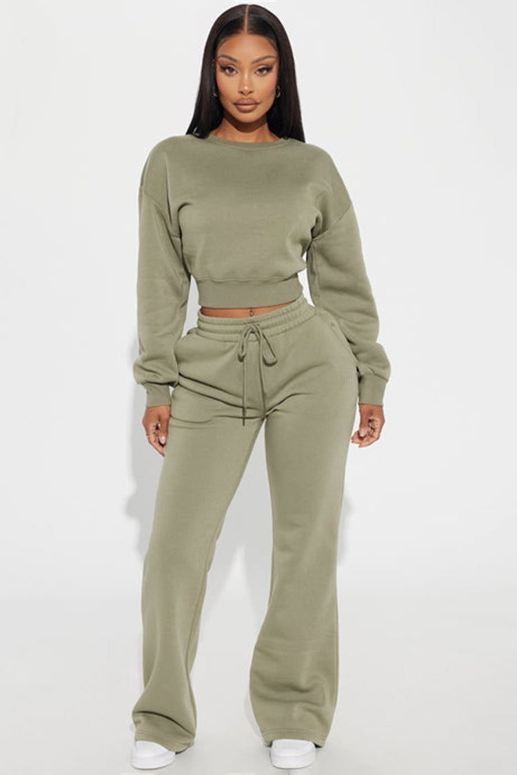 Kvindernes cropped sweatshirt med droppe skuldre og bred kant Skovae