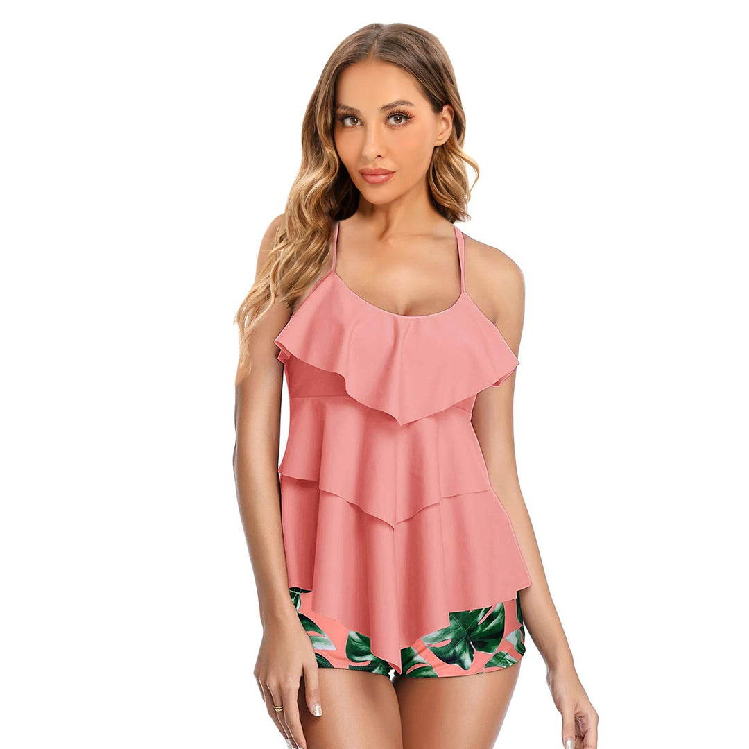 Dame Tankini med flydende flæsedesign og blomstertryk Skovae