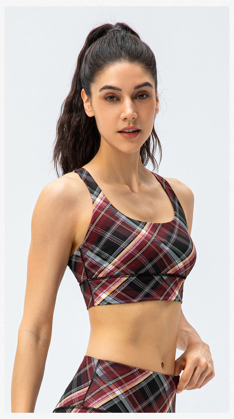Stilla | Feel Yoga Sports Bra Houndstooth Shockproof Running Vest Med Brystpude, Fitness Bh Med Ternet Element
