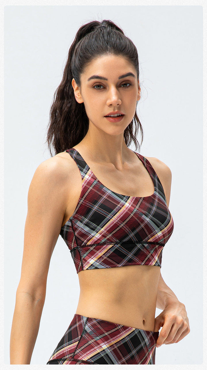 Stilla | Feel Yoga Sports Bra Houndstooth Shockproof Running Vest Med Brystpude, Fitness Bh Med Ternet Element