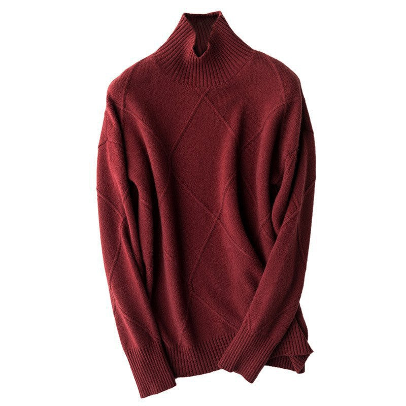 Kvinders sweater med høj krave og struktureret diamantmønster Stilla