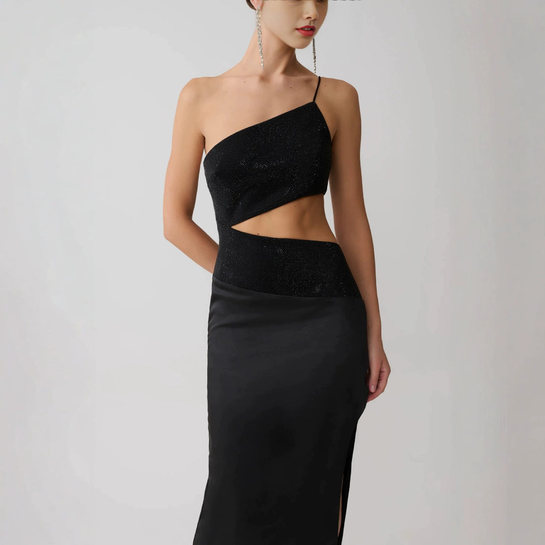Dame Elegant Maxikjole med asymmetrisk snit og raffineret cut-out Skovae