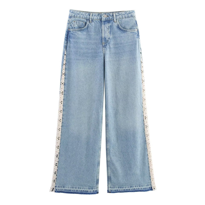 Dame løse jeans med blomster spidse applikationer Skovae