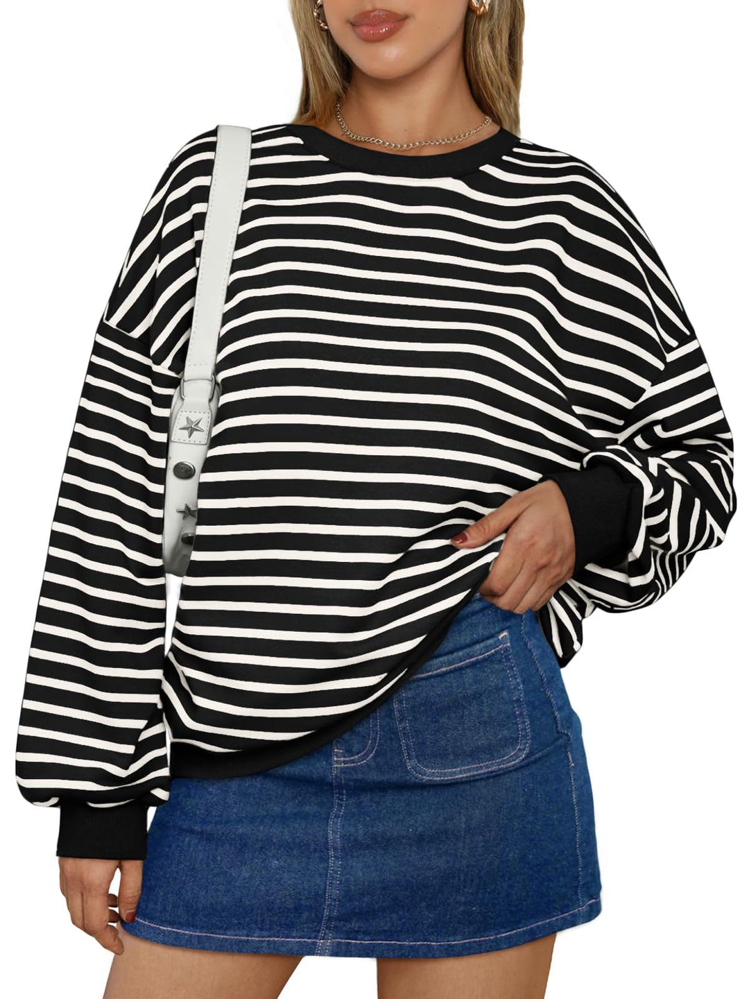 Dame Oversized Stribetrøje med bred pasform og elastiske manchetter Stilla