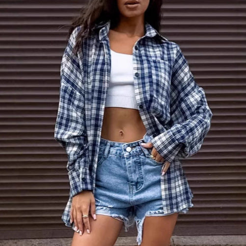 Dame Ternet Oversized Skjortejakke med langt snit og brystlommer Stilla