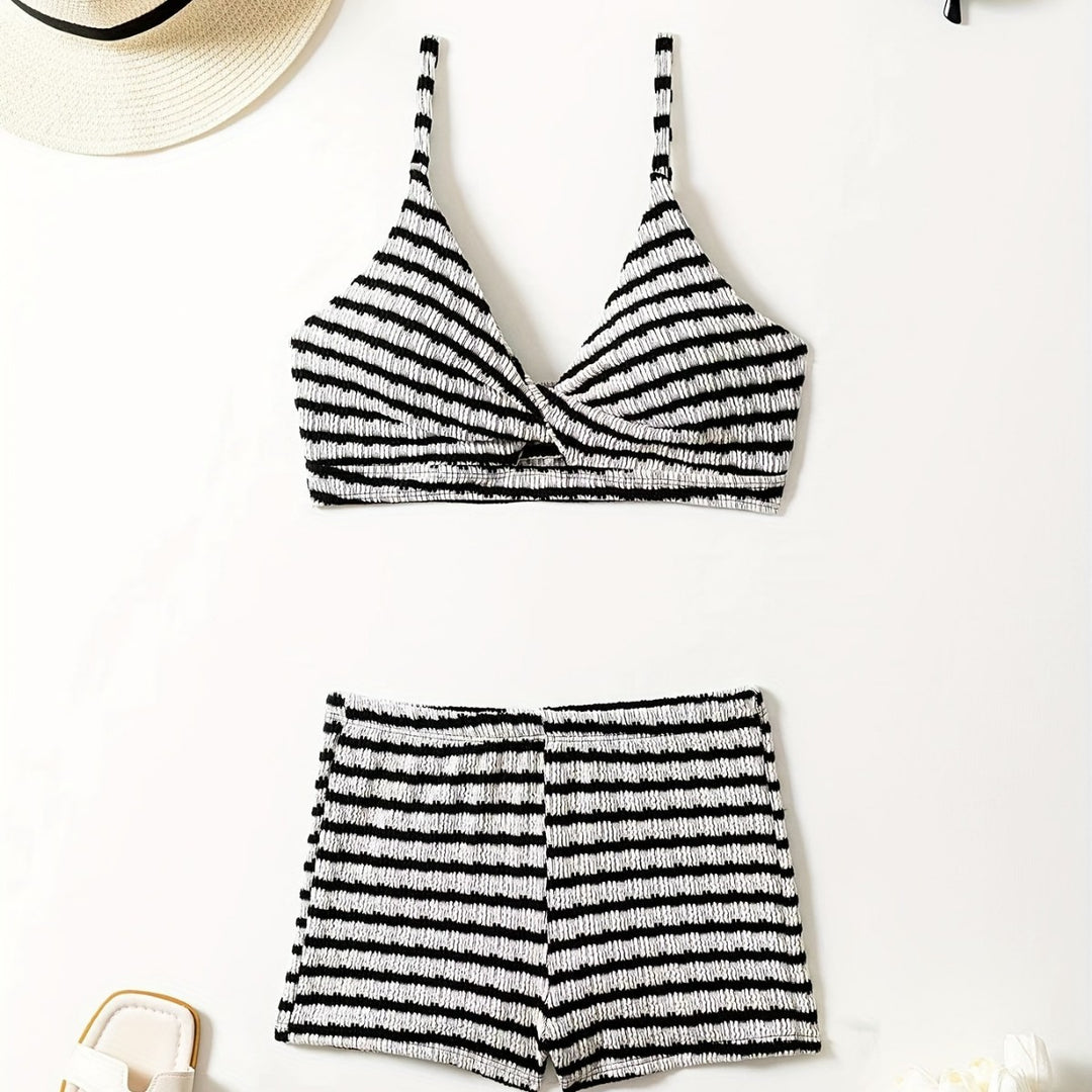 Dame Crop-Bikini Top med High-Waist Shorts Skovae