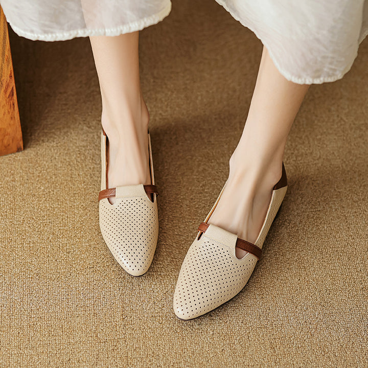 Dame Perforerede Læder Mary Jane Flade med Justerbart Strop Stilla