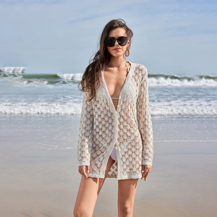 Dame Hæklet Åben Front Strand Cardigan Stilla