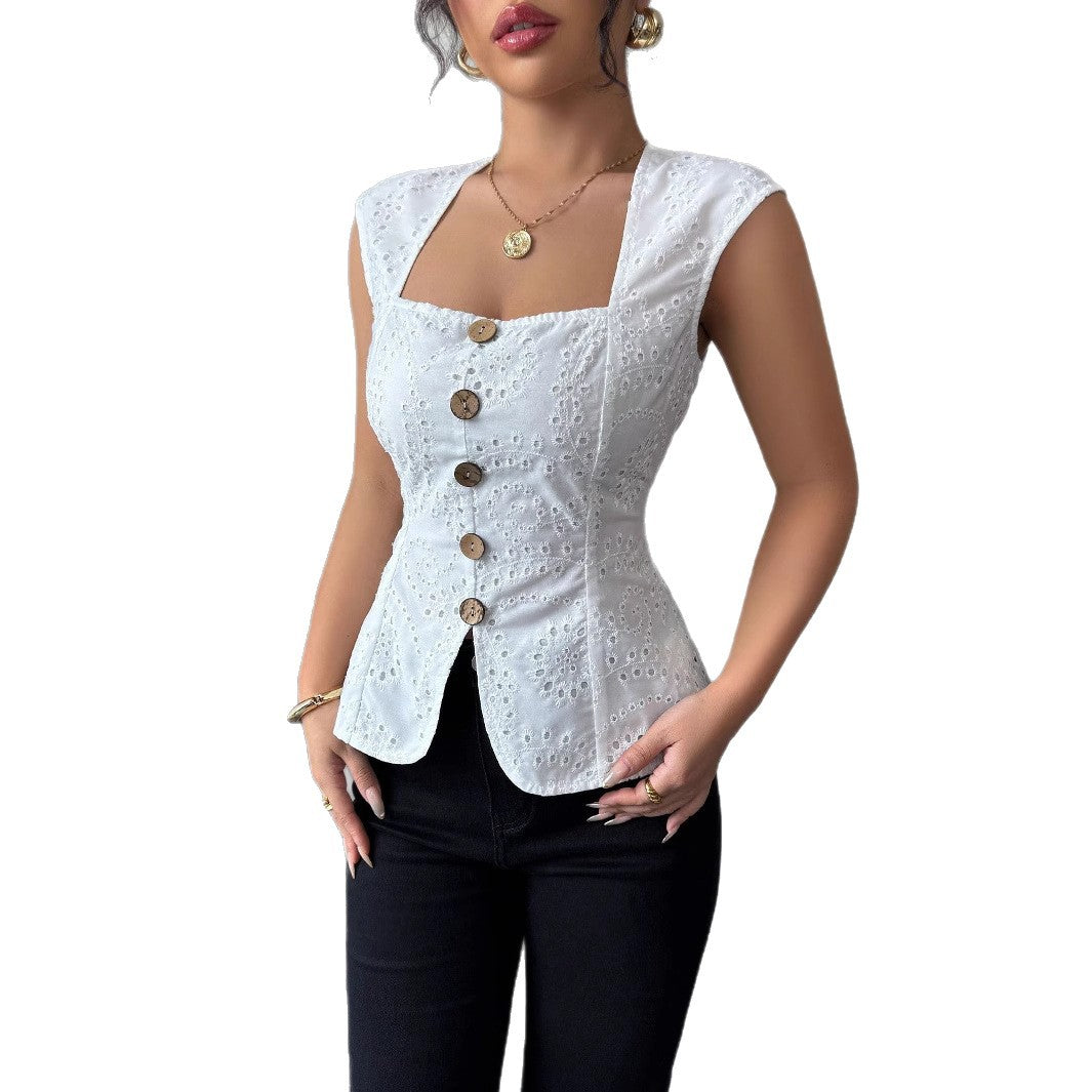 Dame Elegant top med knapdetaljer Skovae