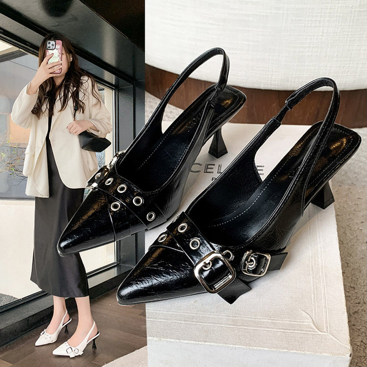 Dame Pumps med spids tå og slingback med dekorativ spænde Stilla
