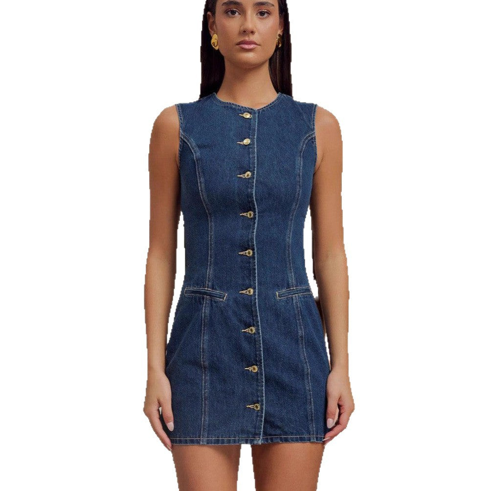 Kvinders denim skjorte kjole med knapdetaljer og tætsiddende pasform Stilla