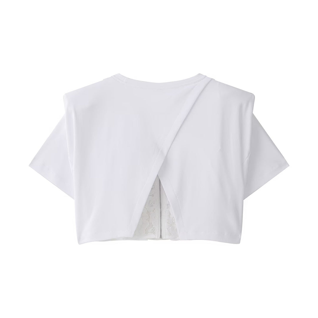 Dame Crop-T-shirt med elegant spidsunderlag Skovae