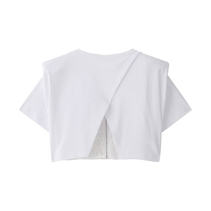 Dame Crop-T-shirt med elegant spidsunderlag Skovae