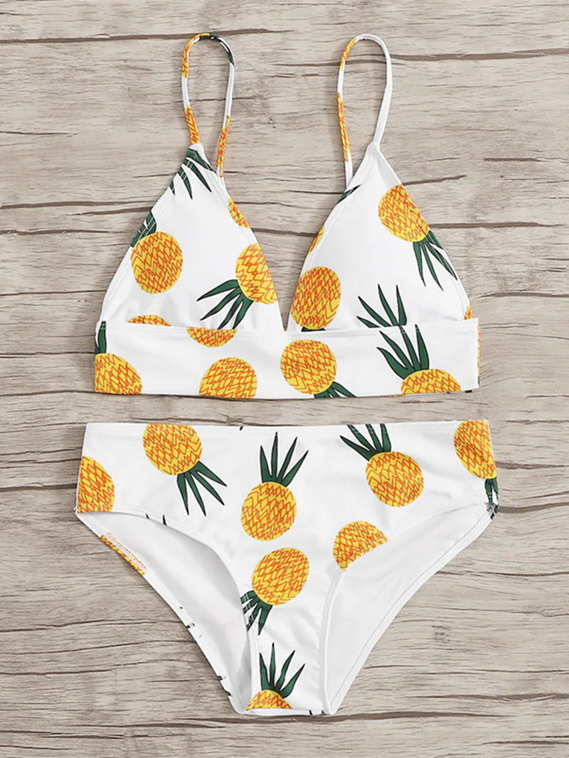 Dame Bikini-sæt med frugtagtig vandmelon-mønster og høj talje Stilla