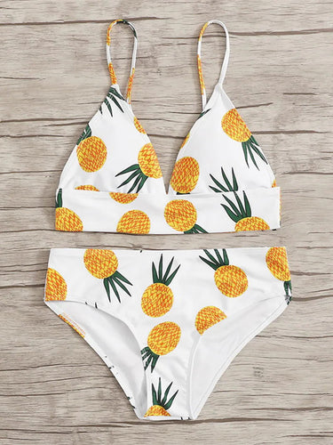 Dame Bikini-sæt med frugtagtig vandmelon-mønster og høj talje Stilla
