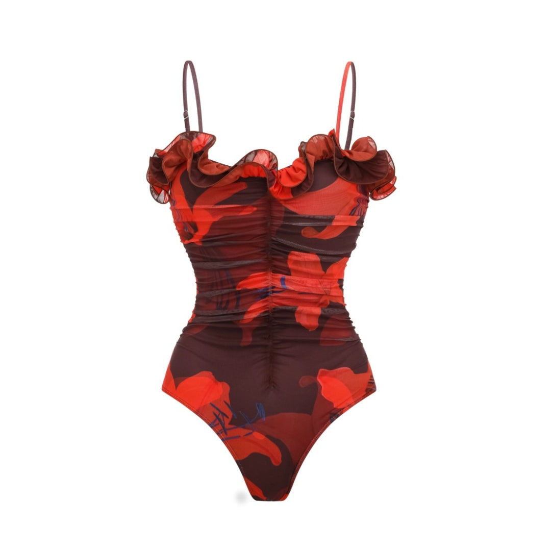 Dame one-piece badedragt med romantiske flæse detaljer Skovae