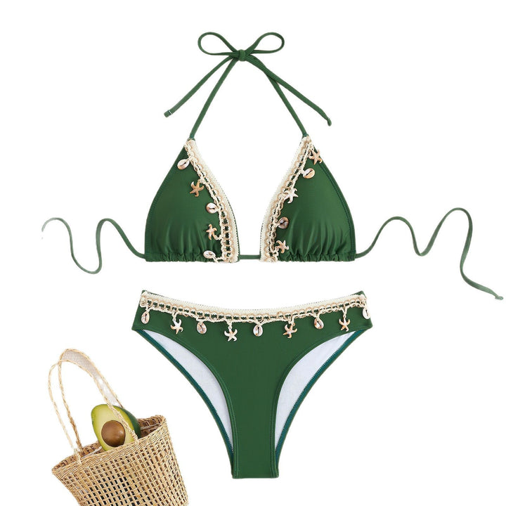 Dame triangel-bikini med elegante muslingepynt Skovae