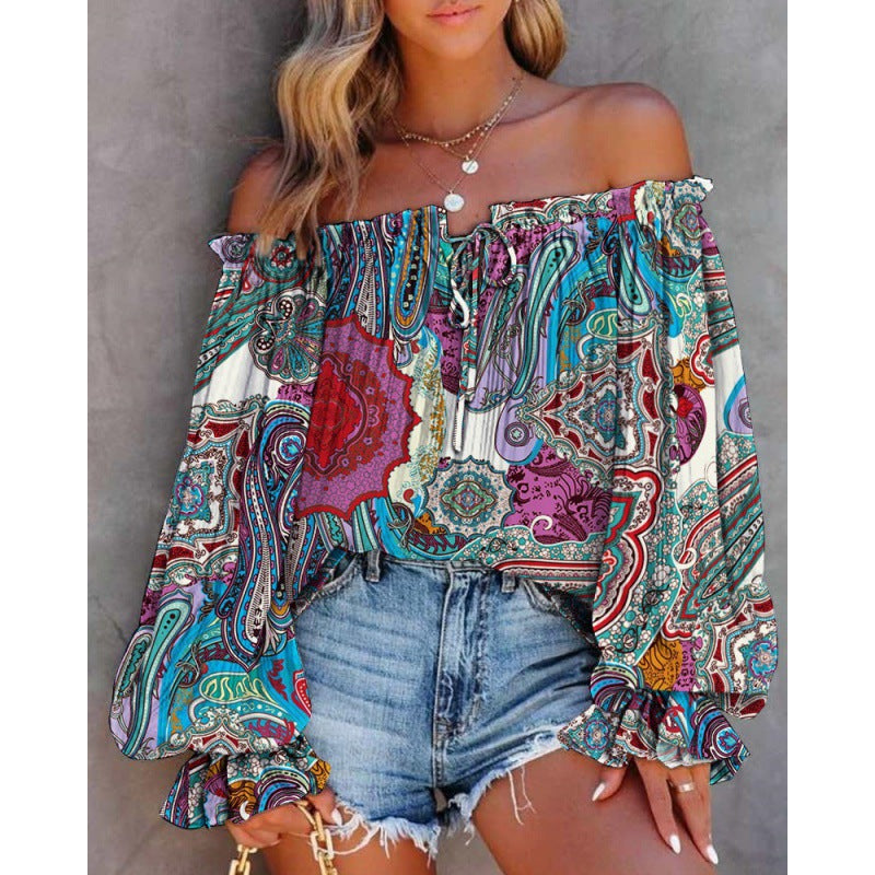 Dame Off-Shoulder Bohemian Bluse med flydende ærmer Stilla