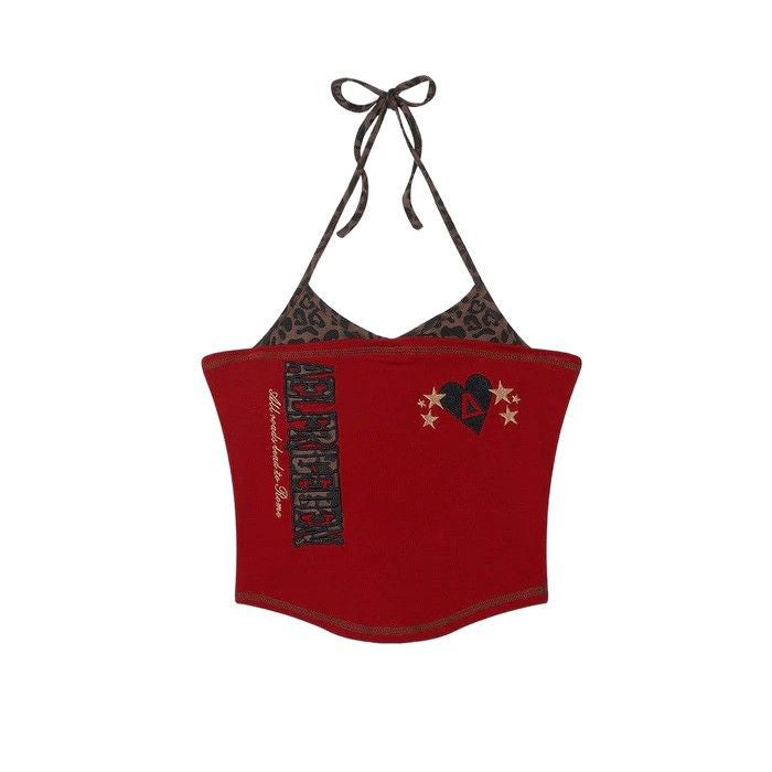 Dame Farverig trykt Crop-Top med Halterneck Skovae