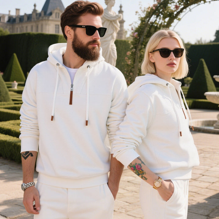 Herrer nan blødt fleece-hoodie med halvlang lynlås og justerbar hætte Skovae