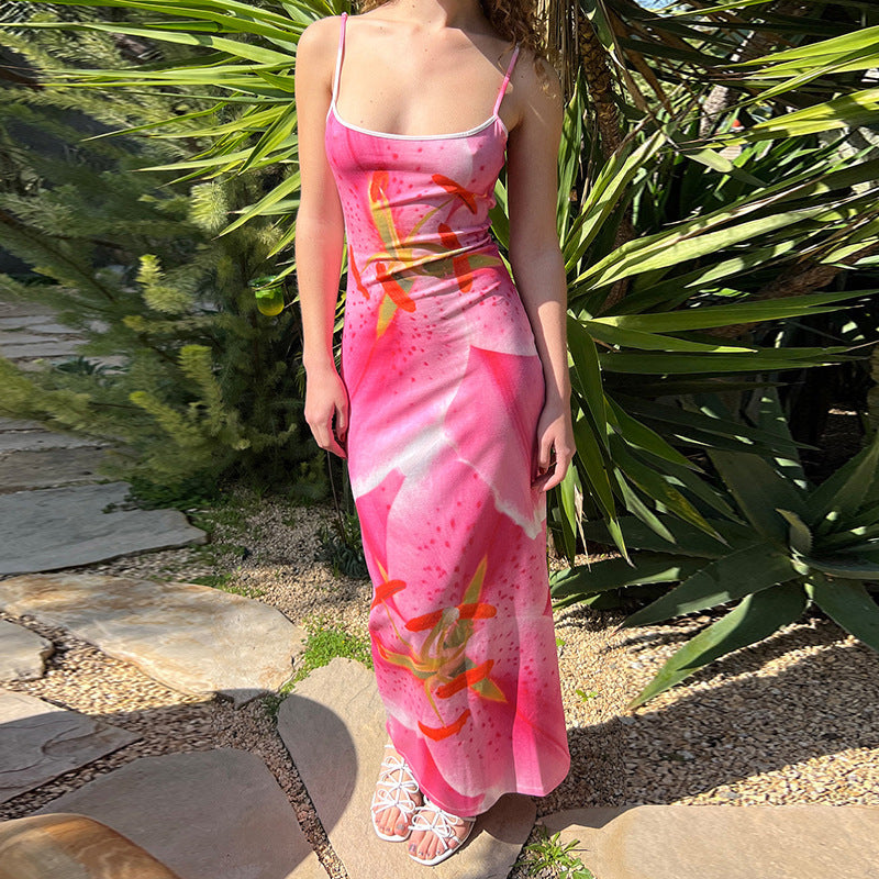 Dame Floral Maxi Kjole med justerbare stropper Stilla
