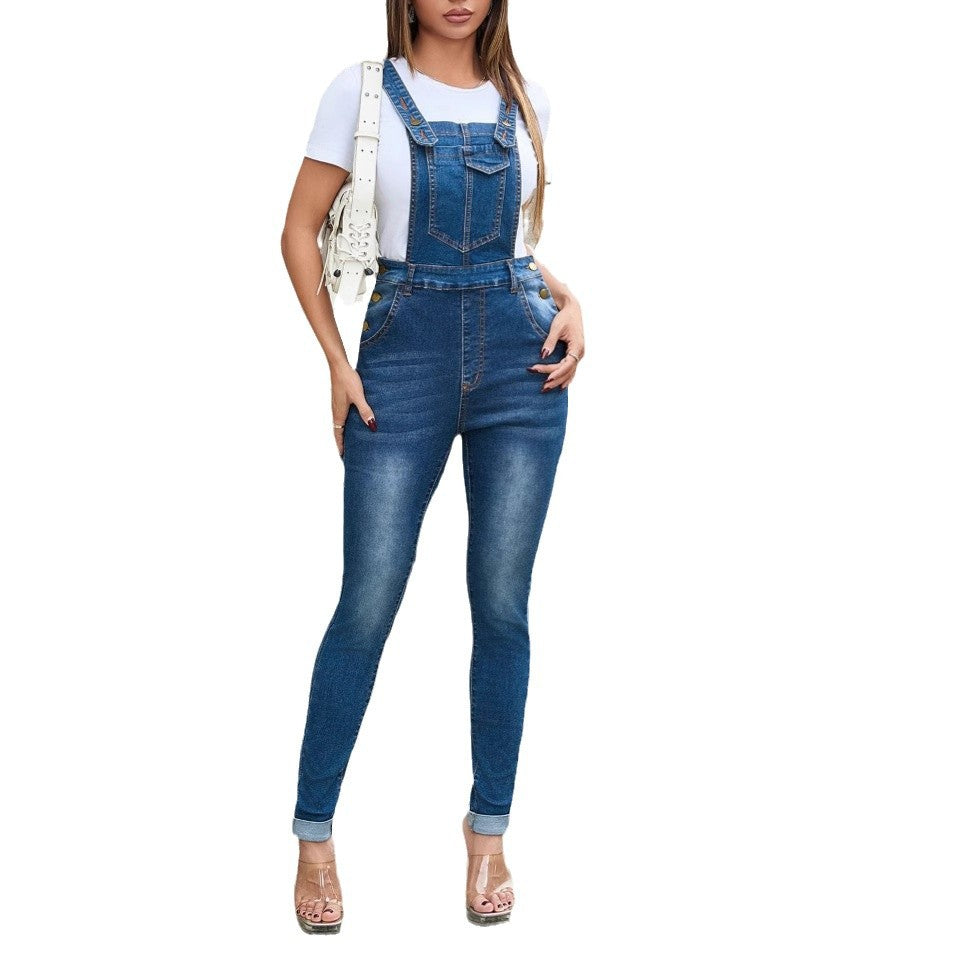 Dame Jeans Latzbukser med høje ben Stilla