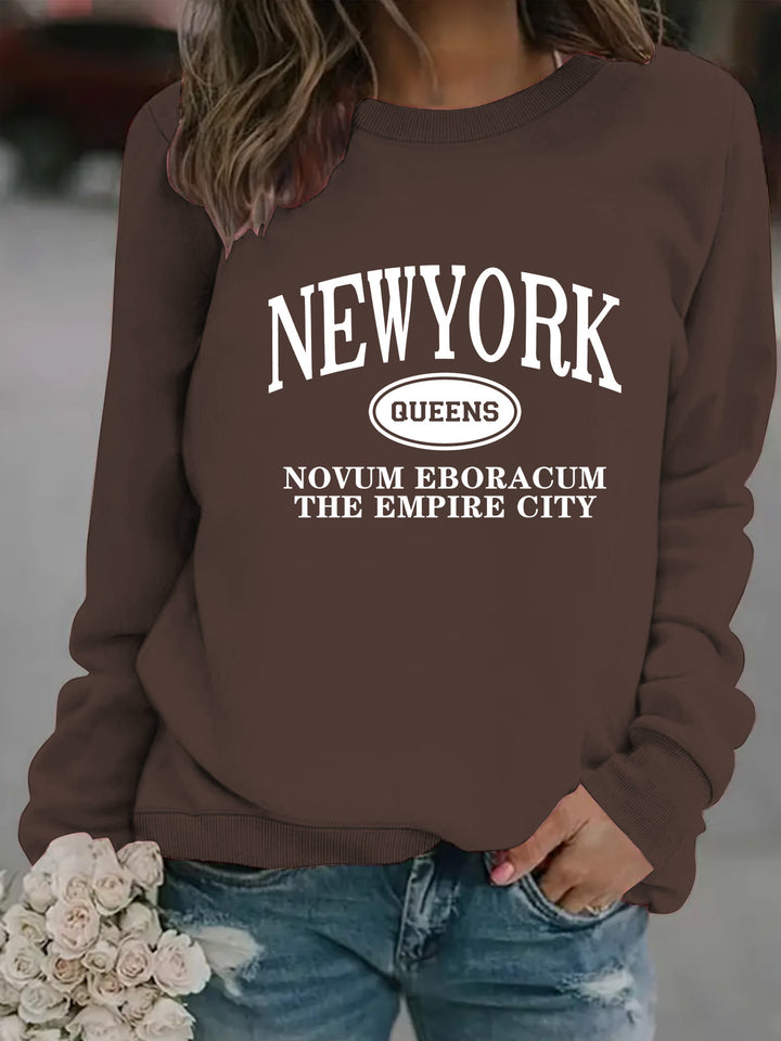 Kvinders sweatshirt med stilfuld New Yorker tekst Stilla