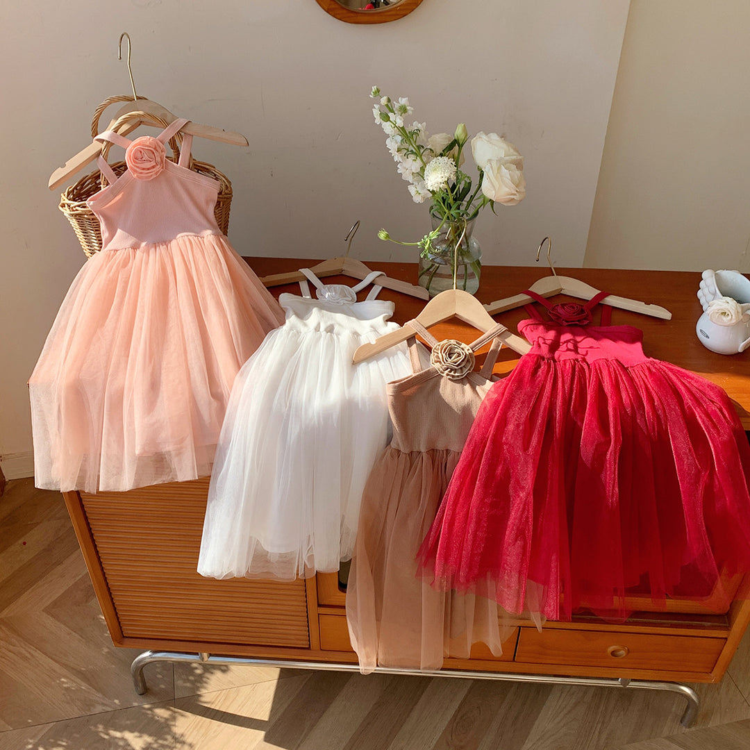 Pige Tulle Festkjole med blomsterapplikationer Stilla