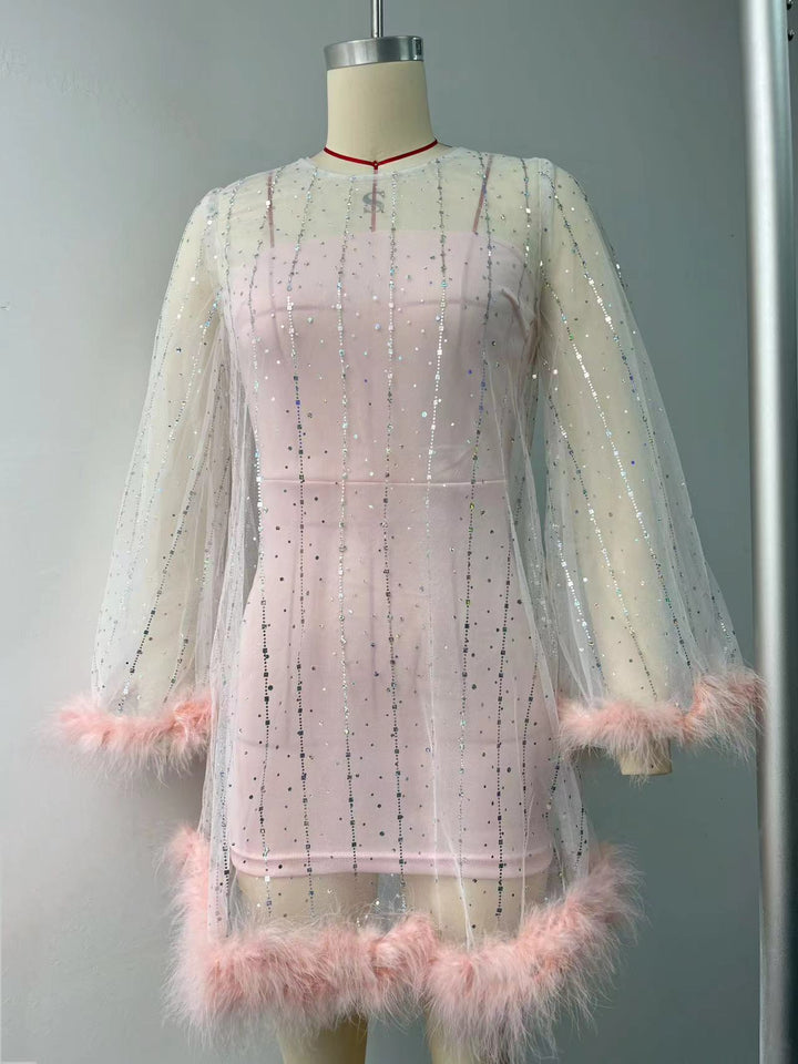 Dame Glamourøst Partykjole med gennemsigtig Tulle og glitrende Applikationer Stilla