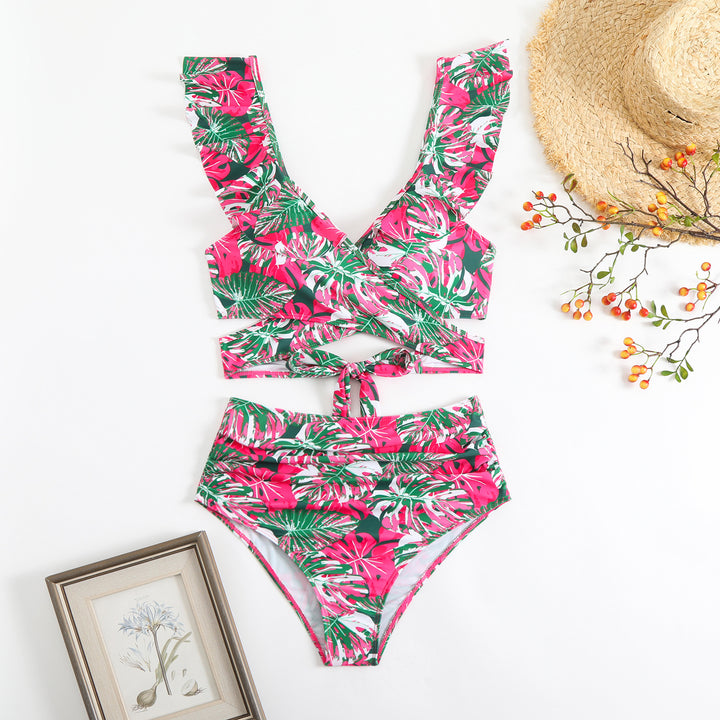 Dame Cropped Bikini-sæt med legende flæse-design og elegant bindesystem Skovae