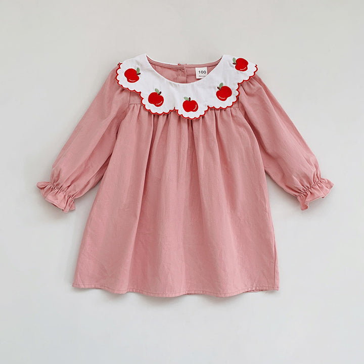 Pige Gingham Rude Kjole med legesyg Æble Broderi Stilla