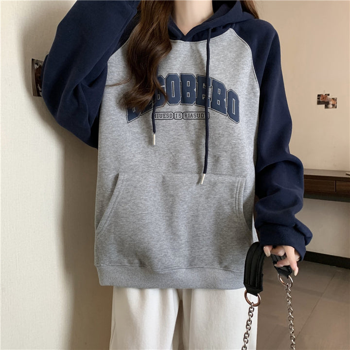 Dame Casual Oversized Grafisk Hoodie med Kontrastærmer Stilla