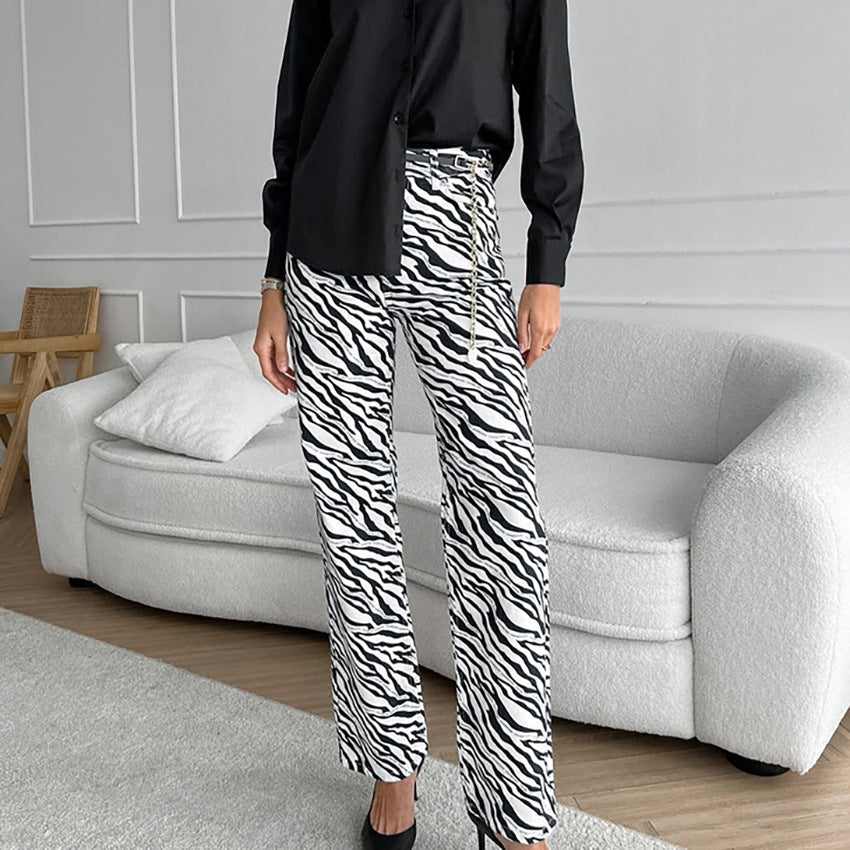 Dame vidde Zebra-Print Palazzo-Bukser Stilla