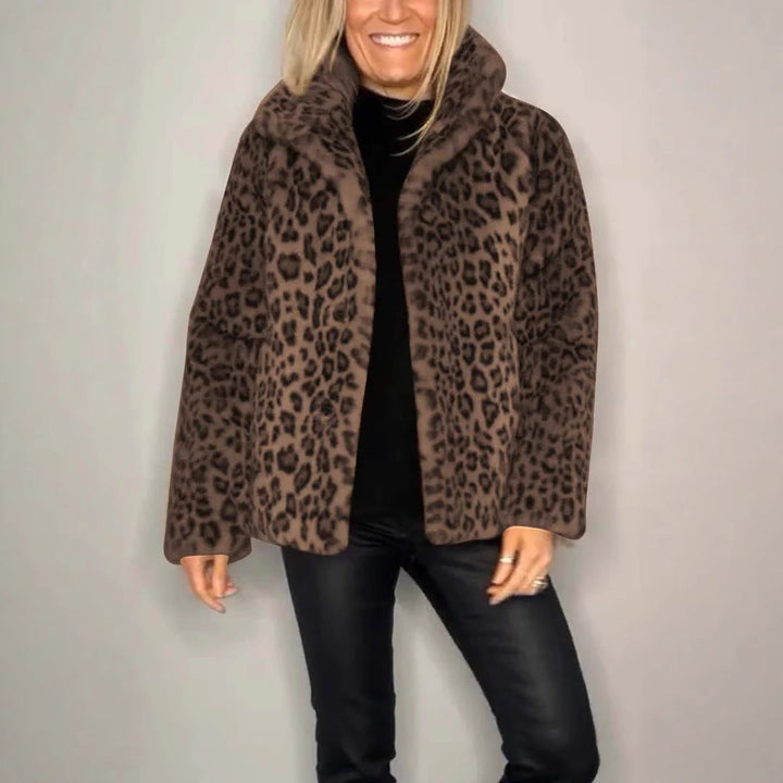 Stilla | Frakke Faux Fur Plus Size Pasform Dyreprint Åben Front Reverskrave
