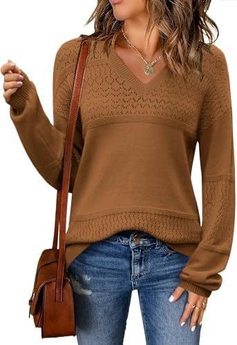 Dame strikpullover med V-hals fra Stilla