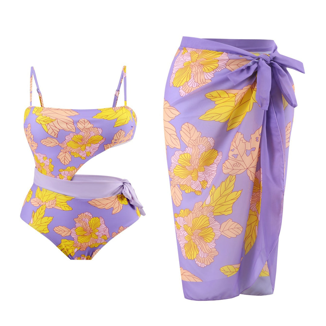 Damer one-piece badedragter med blomsterdesign og indpakningsskørt Skovae