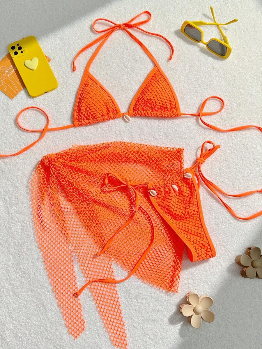 Femme Tekstureret Hæklet Bikini-Sæt med justerbare Bindebånd Stilla